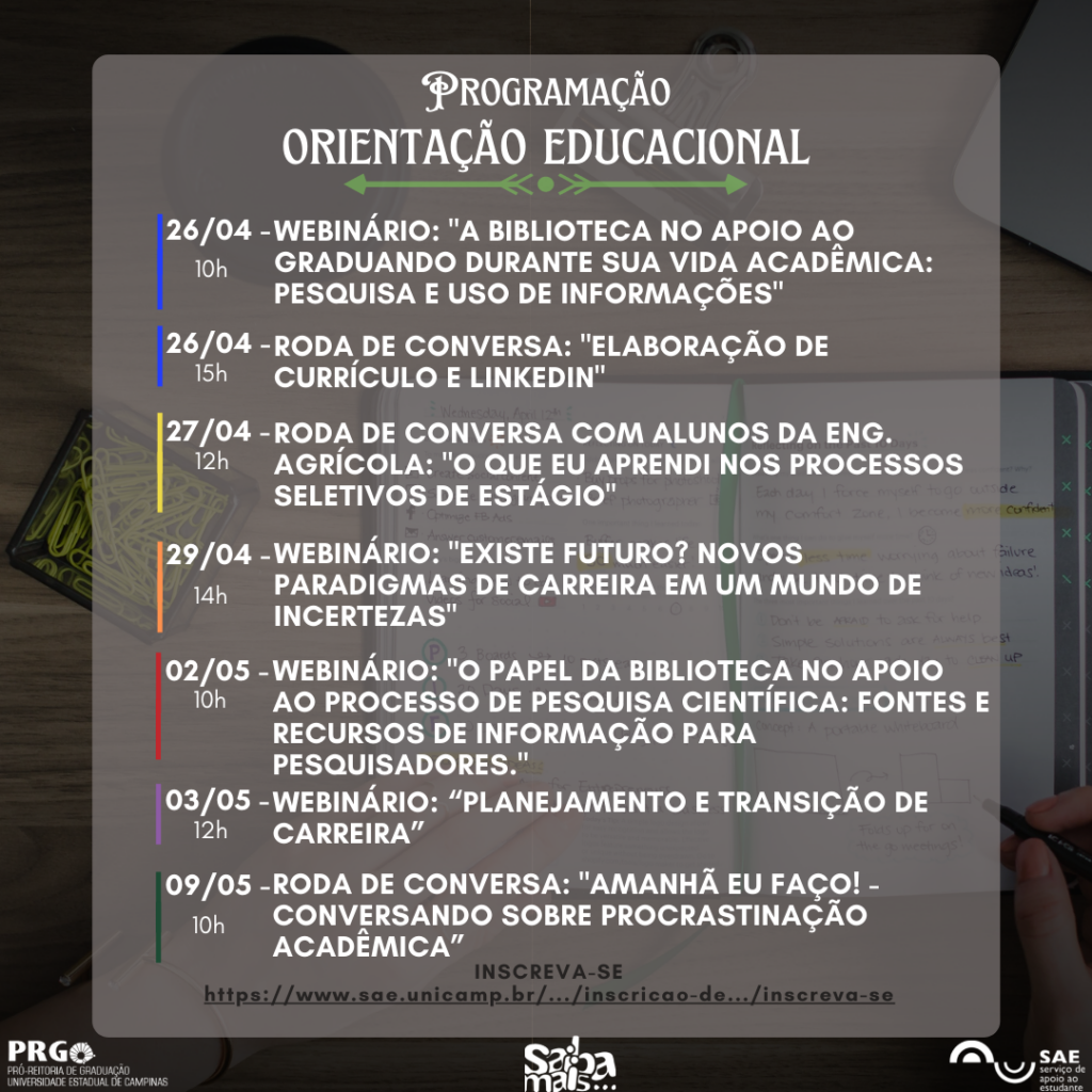 Programação atualizada da Orientação Educacional!! Inscrevam-se e participem!!Vem conferir nosso dicionário acadêmico! Recheado de estratégias de estudos para te ajudar durante sua trilha acadêmica.